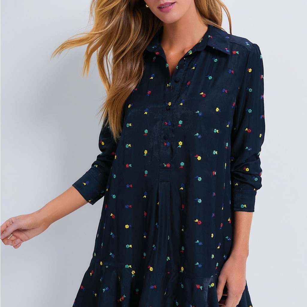 Chic Navy Dress With Colorful Embroidery